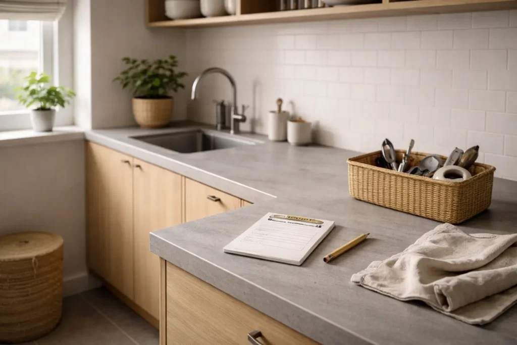 Functional kitchen counter setup illustrating preventive system design to reduce repeating home problems