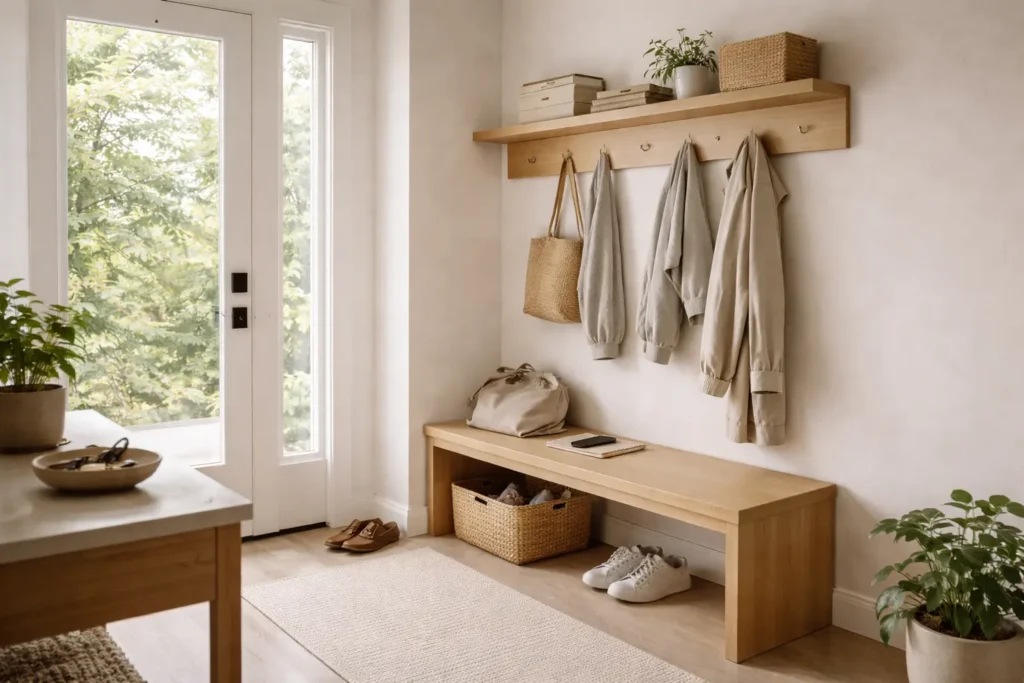 organized entryway with natural light and storage system representing daily efficiency and reduced friction