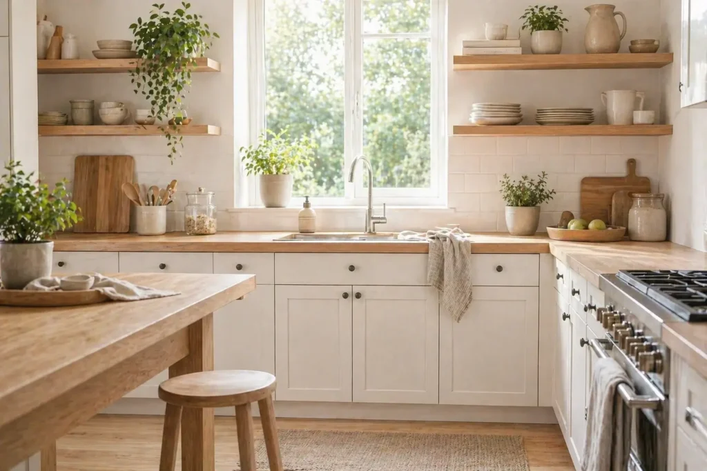 bright organized kitchen showing a home reset system with structured daily flow and functional routines