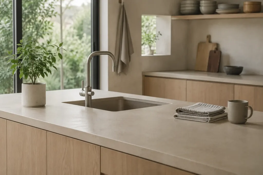 Calm functional kitchen with natural light illustrating recurring routines and structural patterns in daily life