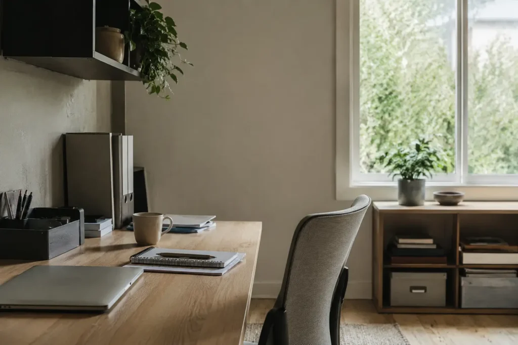 Minimalist workspace with natural light illustrating cognitive load and small delays in daily routines