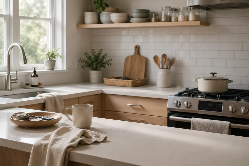 organized kitchen environment showing everyday maintenance habits that help cleaning results last longer over time