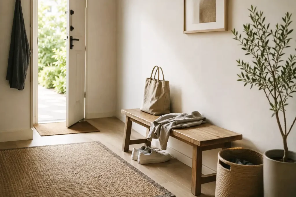 Minimalist entryway with natural light showing everyday friction and task initiation barriers in daily routines