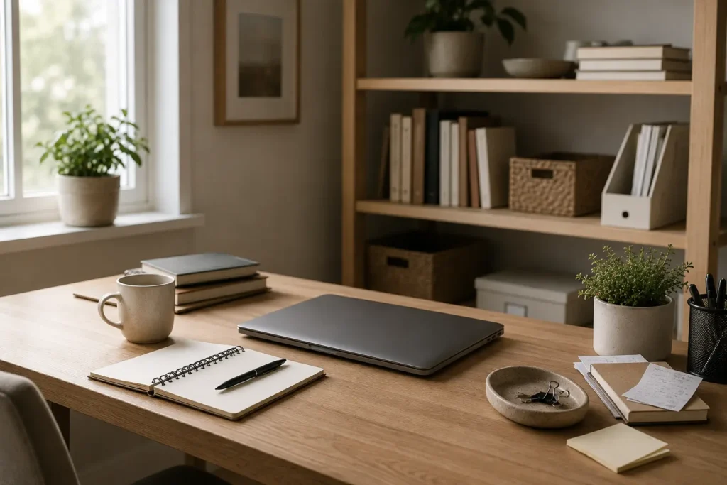 organized home workspace illustrating reduced mental load and improved task clarity in a household environment